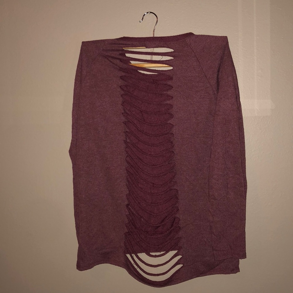 Maroon Ripped Back Crew Neck Sweater - Picture 2 of 2
